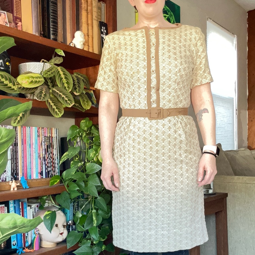 Vintage Cream & Tan Belted Sweater Dress - Picture 2 of 14